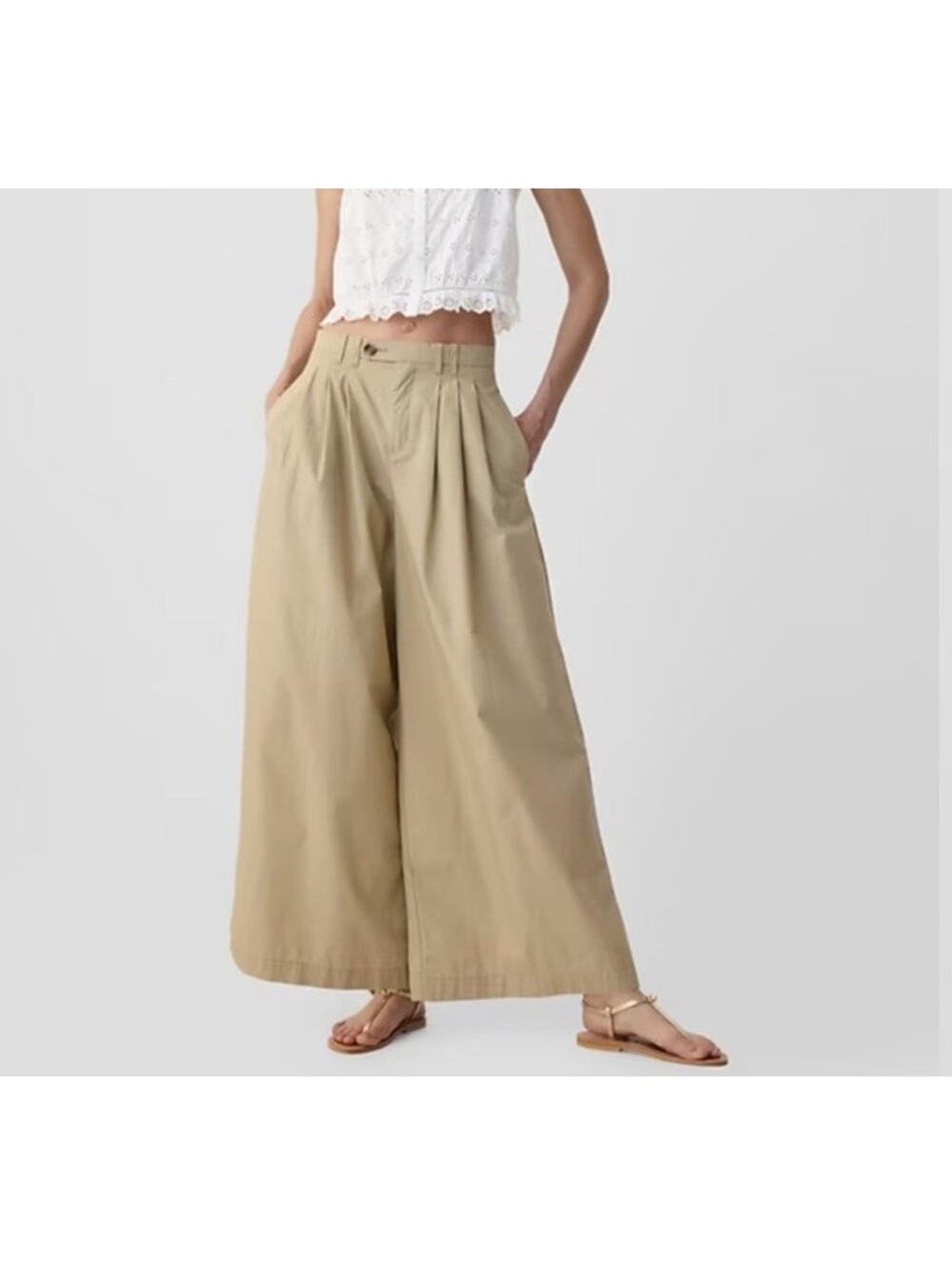 Gap X Doen Wide Leg Khaki Chino Trousers 6